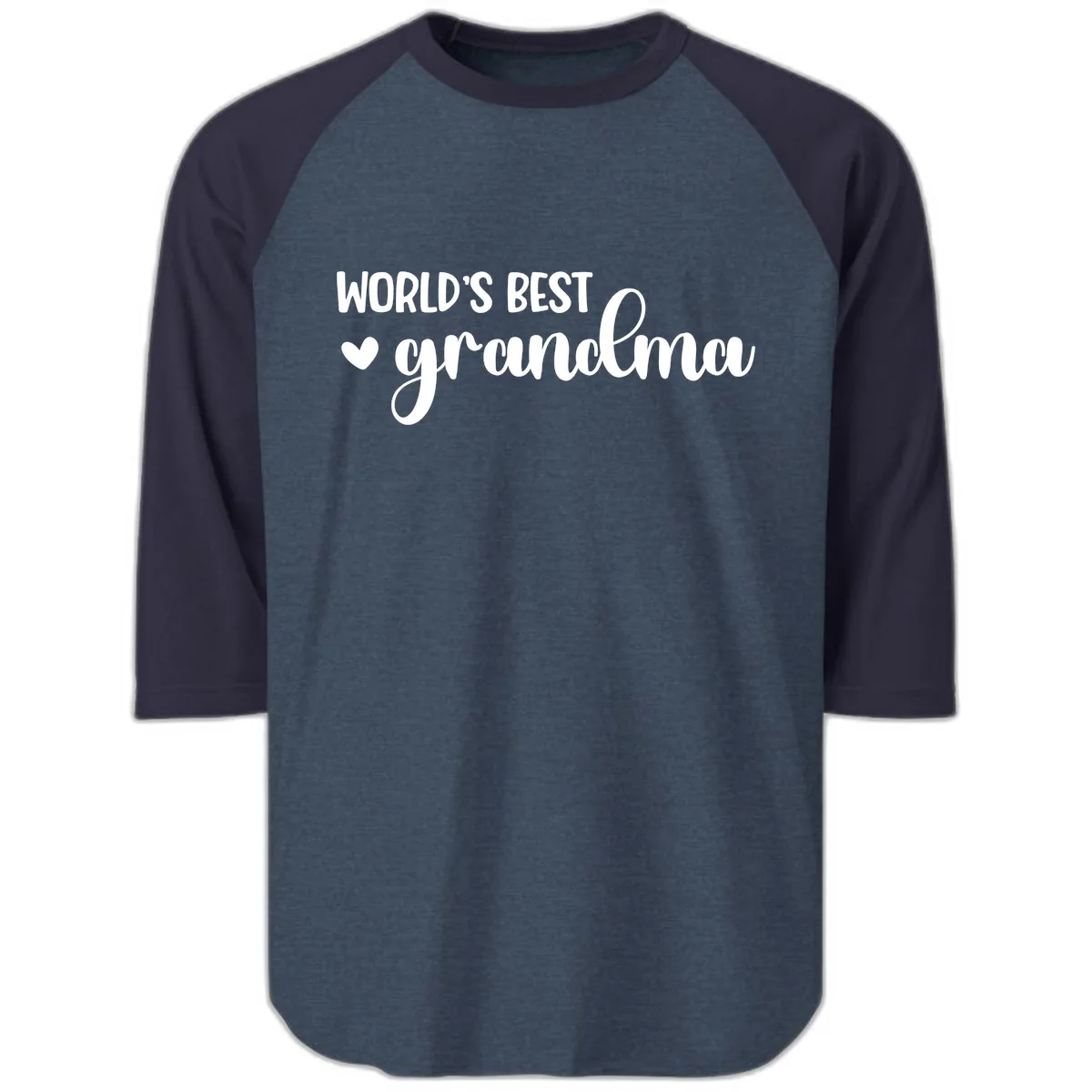 World's Best Grandma Typography Raglan 3/4 in Heather Denim Navy