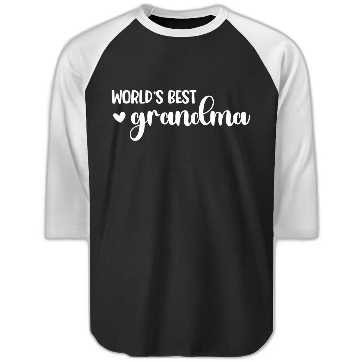 World's Best Grandma Typography Raglan 3/4 in Black White