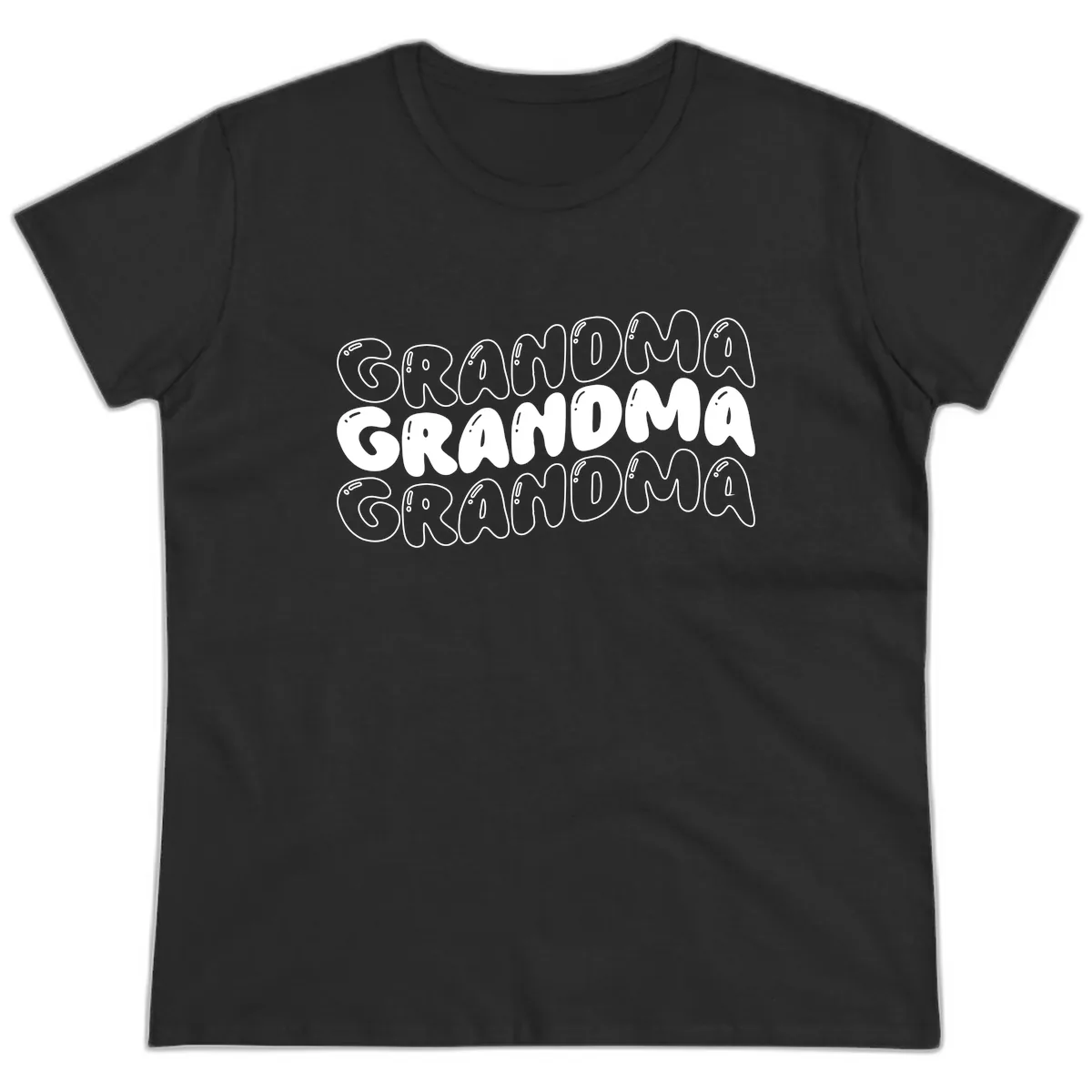 Grandma Bubble Letter Design Ladies Tee in Black