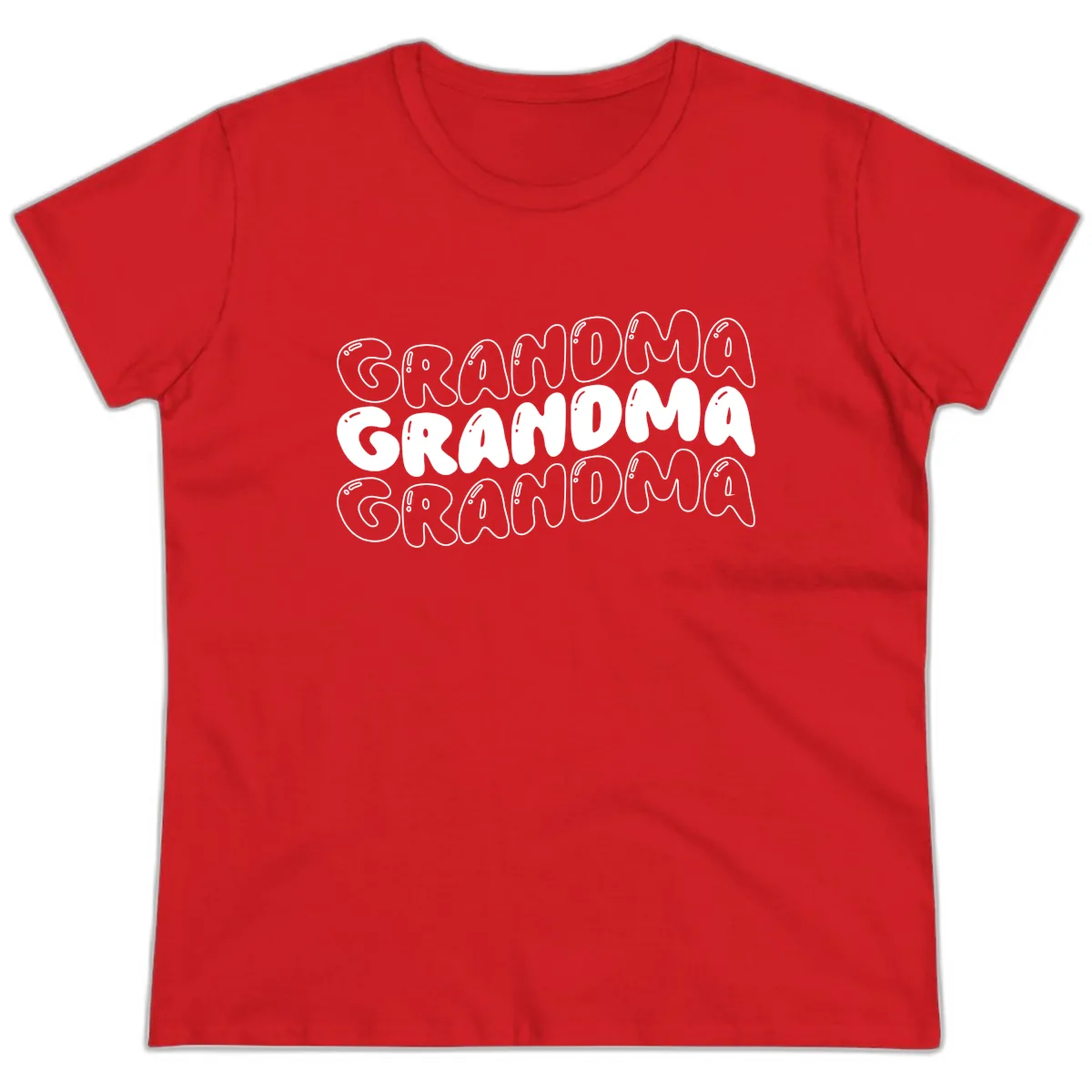 Grandma Bubble Letter Design Ladies Tee in Red