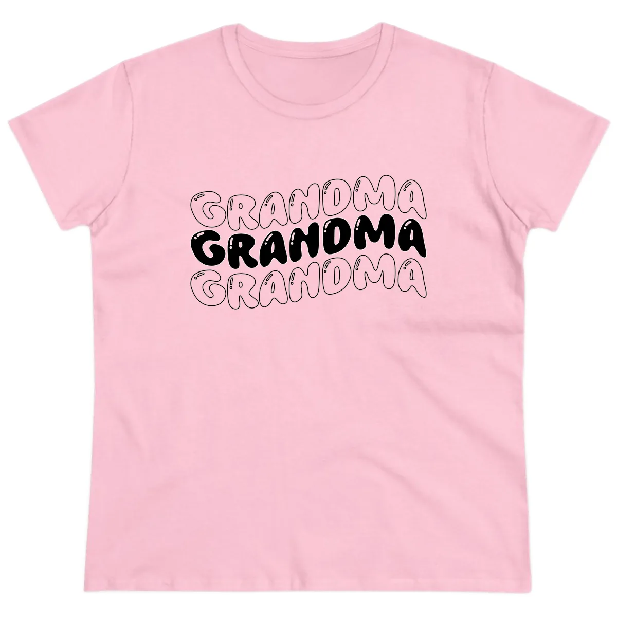 Grandma Bubble Letter Design Ladies Tee in Light Pink
