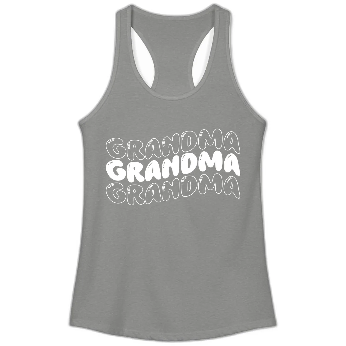 Grandma Bubble Letter Design Ladies Tank in Heather Grey