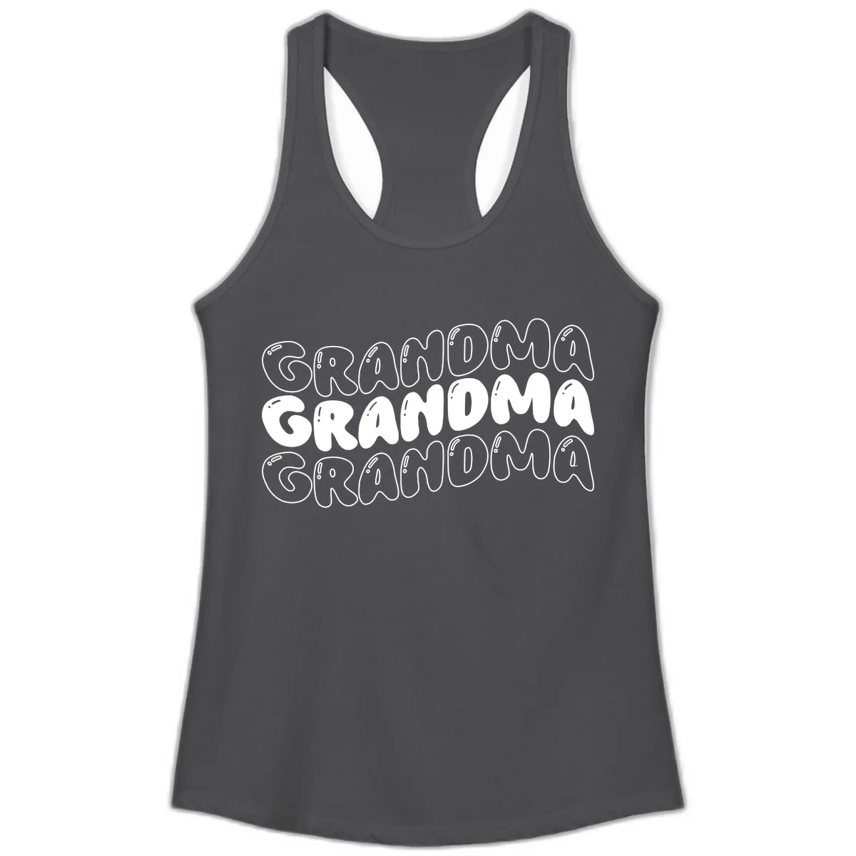 Grandma Bubble Letter Design Ladies Tank in Solid Dark Gray