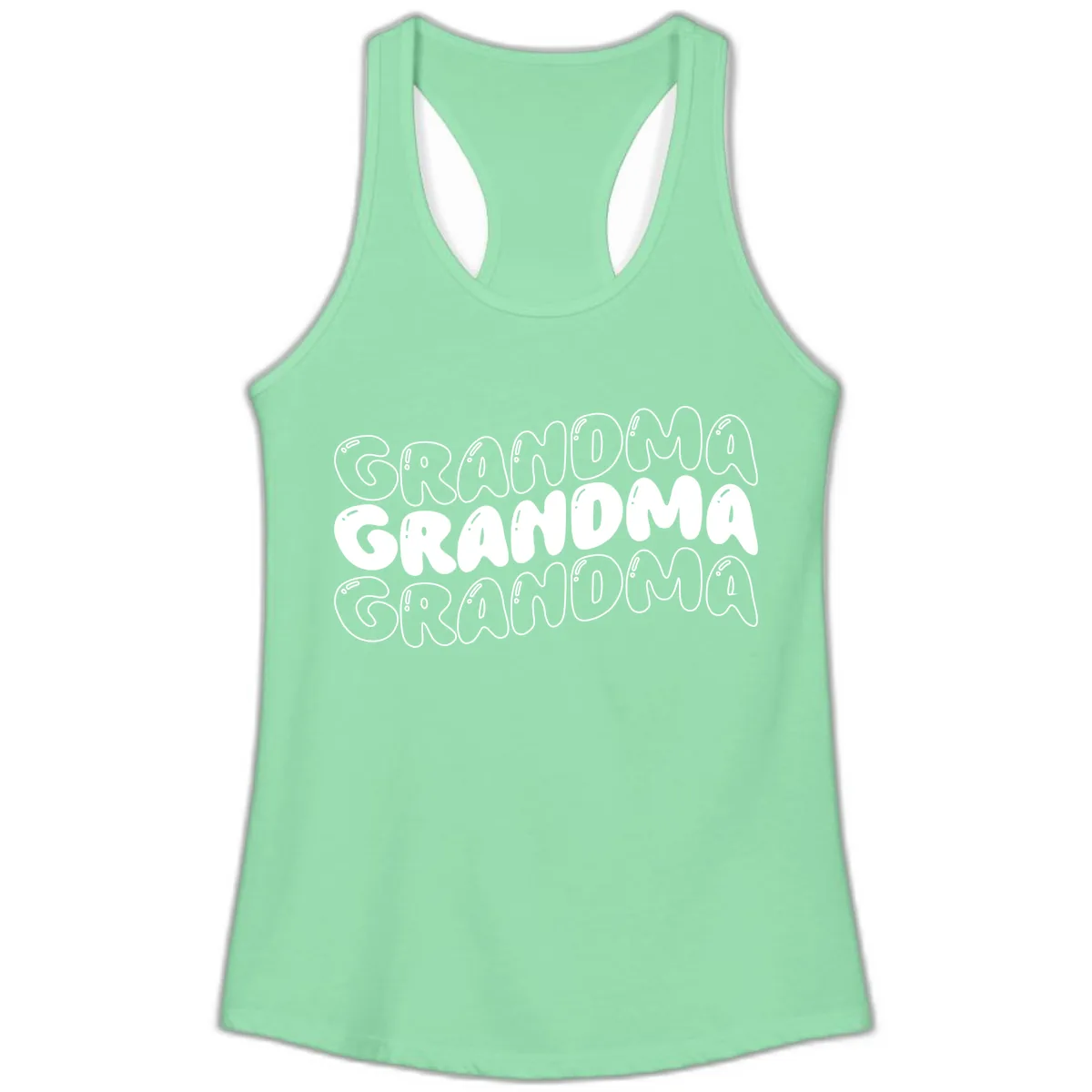 Grandma Bubble Letter Design Ladies Tank in Solid Mint