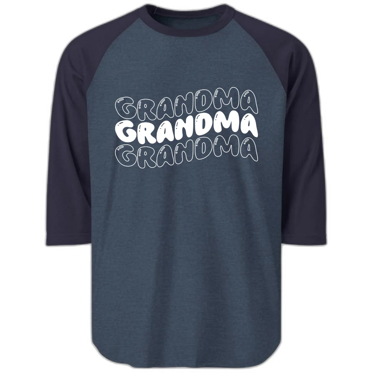 Grandma Bubble Letter Design Raglan 3/4 in Heather Denim Navy