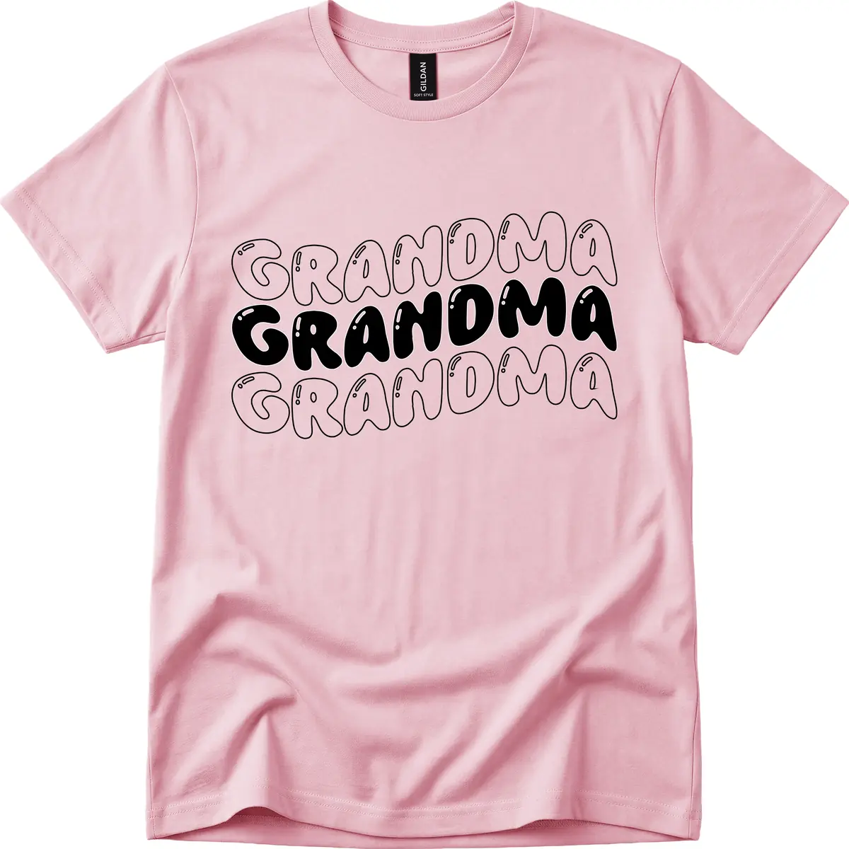 Grandma Bubble Letter Design T-Shirt in Light Pink