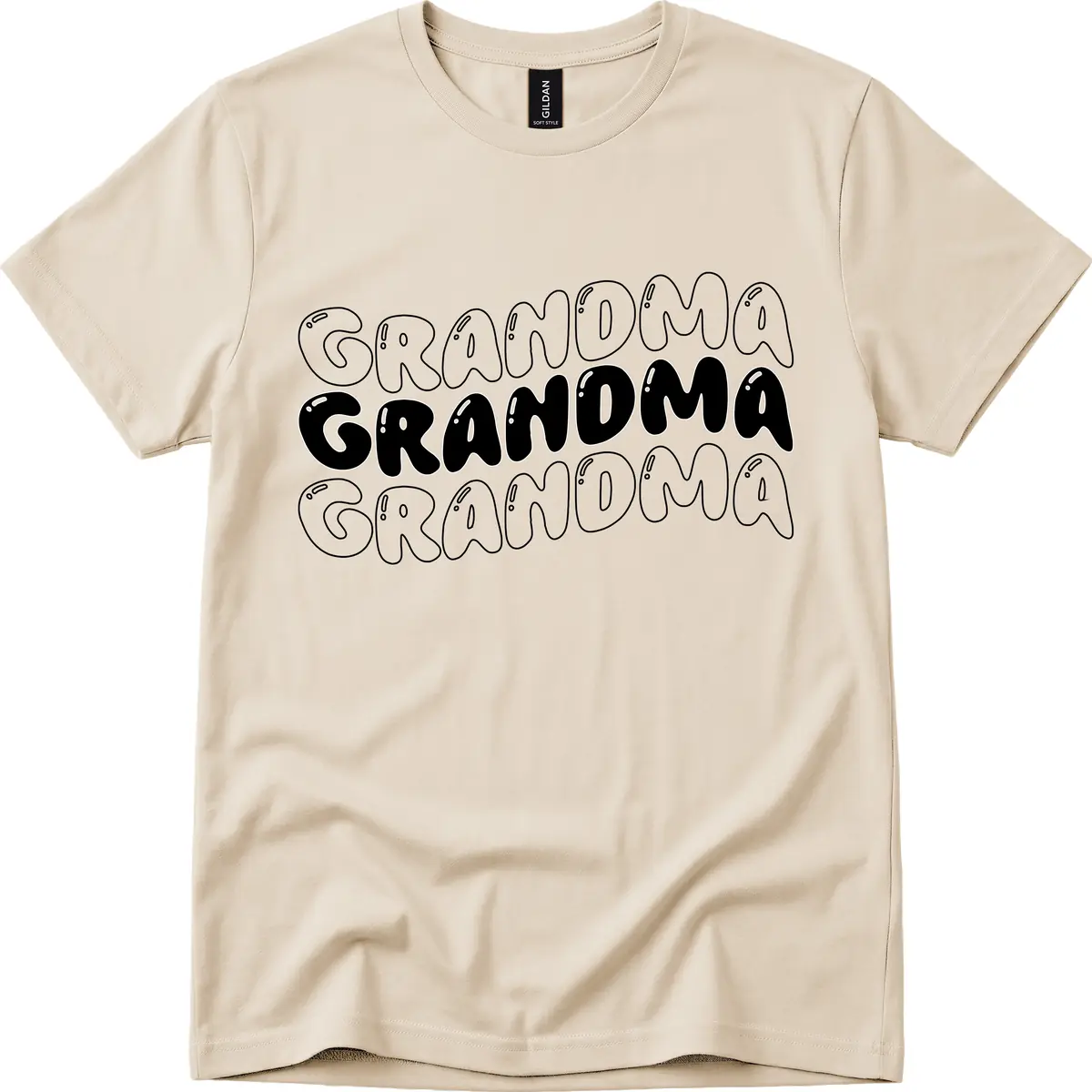 Grandma Bubble Letter Design T-Shirt in Sand