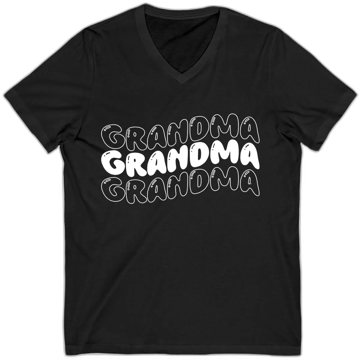 Grandma Bubble Letter Design V-Neck in Black