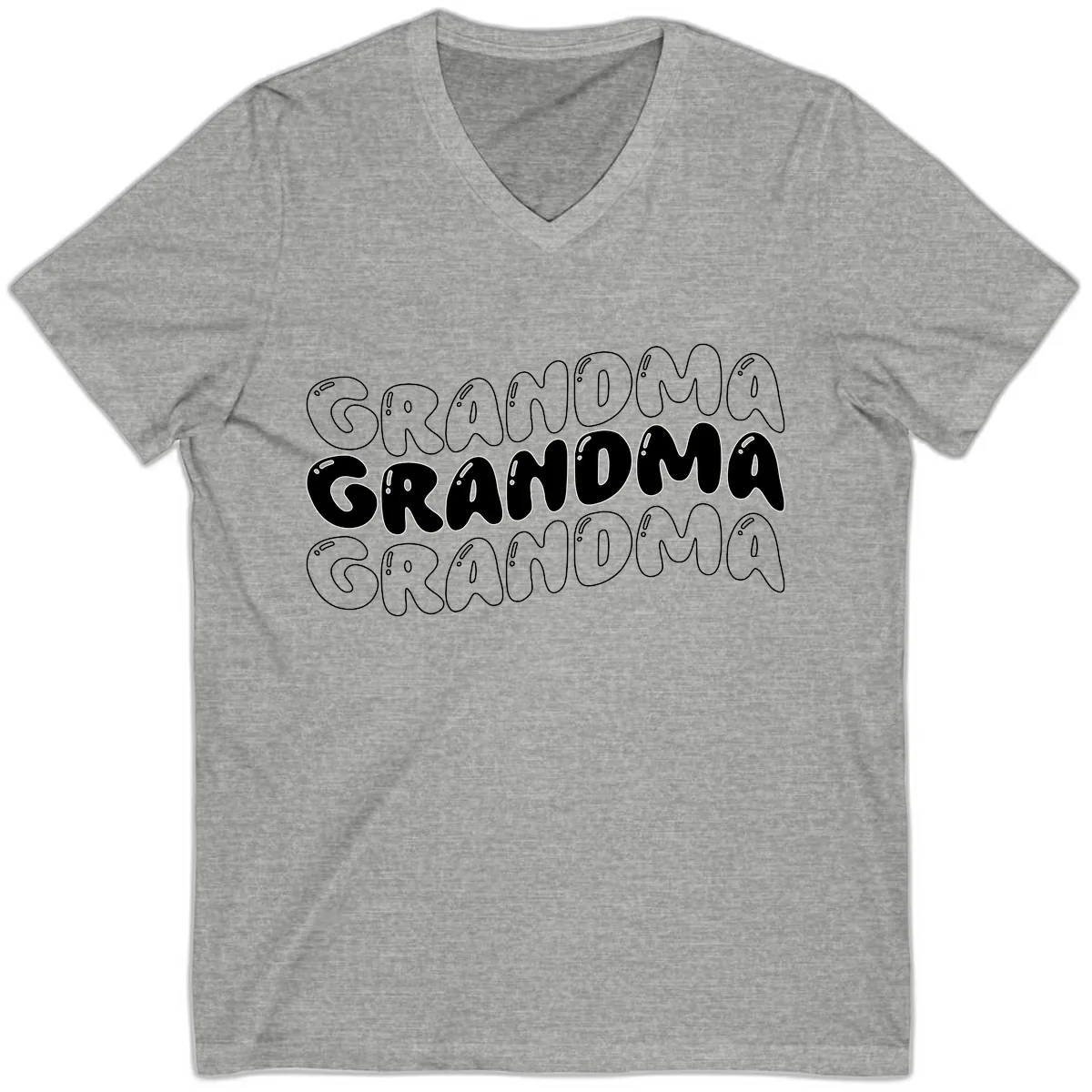 Grandma Bubble Letter Design V-Neck in Athletic Heather