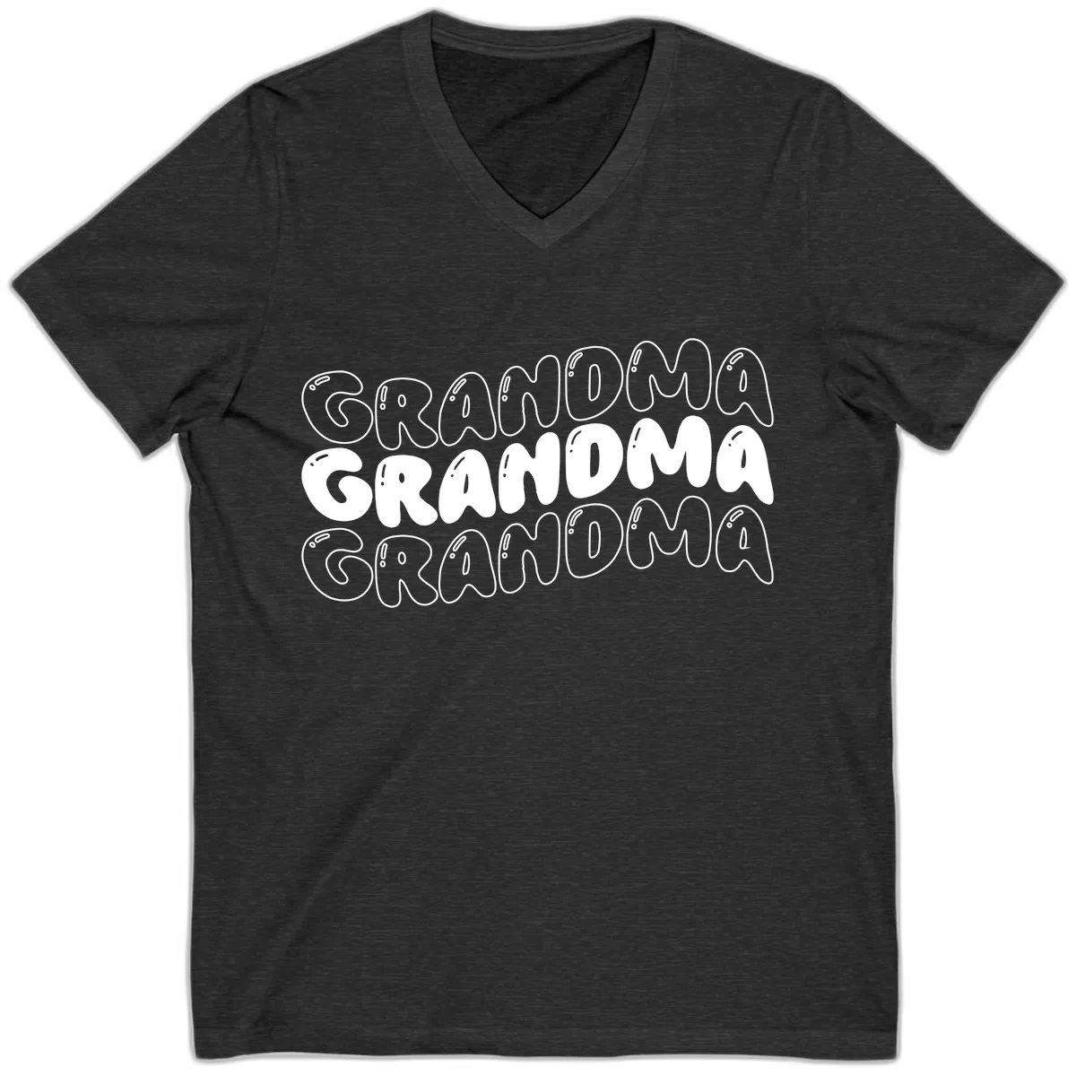 Grandma Bubble Letter Design V-Neck in Dark Grey Heather