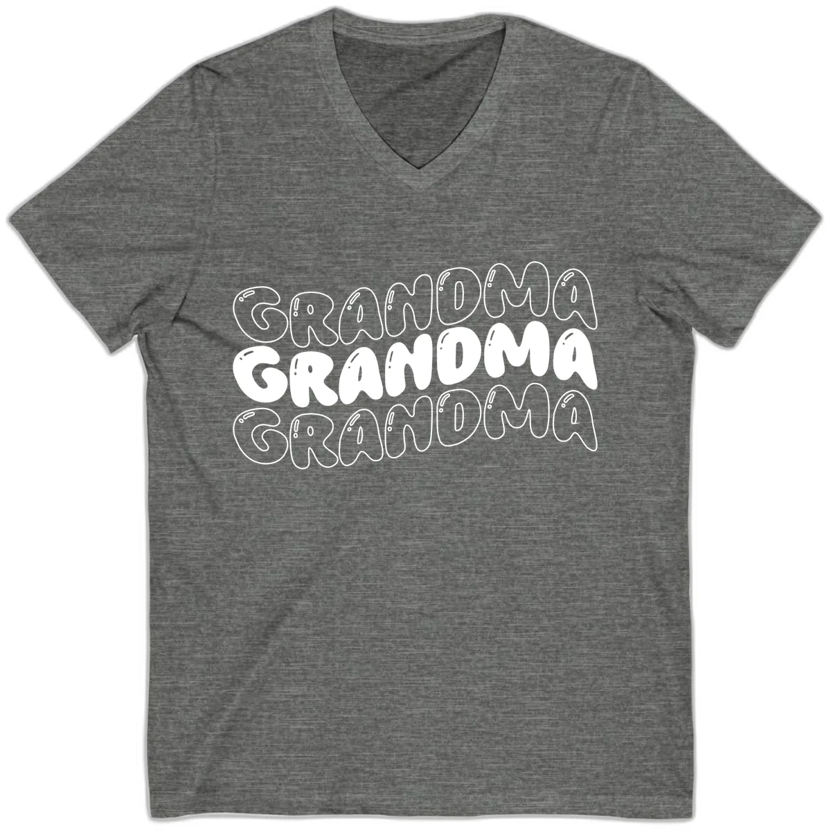 Grandma Bubble Letter Design V-Neck in Deep Heather
