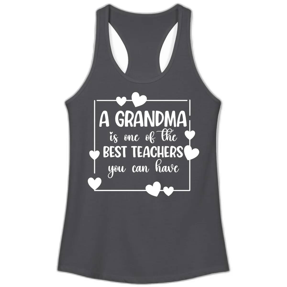 Grandma Is A Best Teacher Design Ladies Tank in Solid Dark Gray