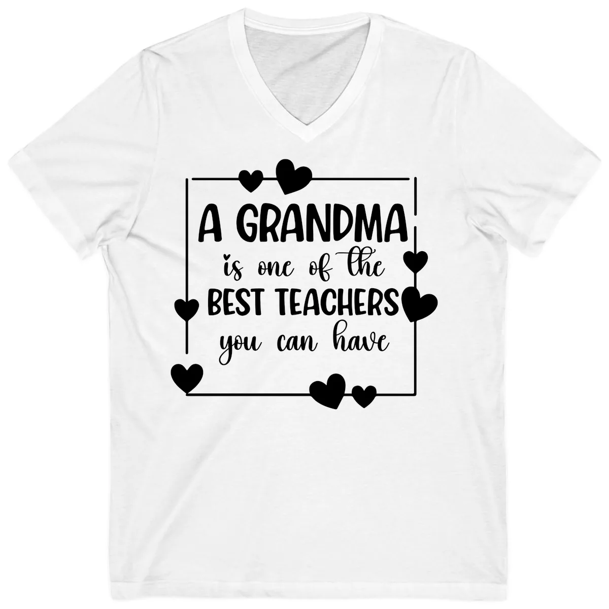 Grandma Is A Best Teacher Design V-Neck in White