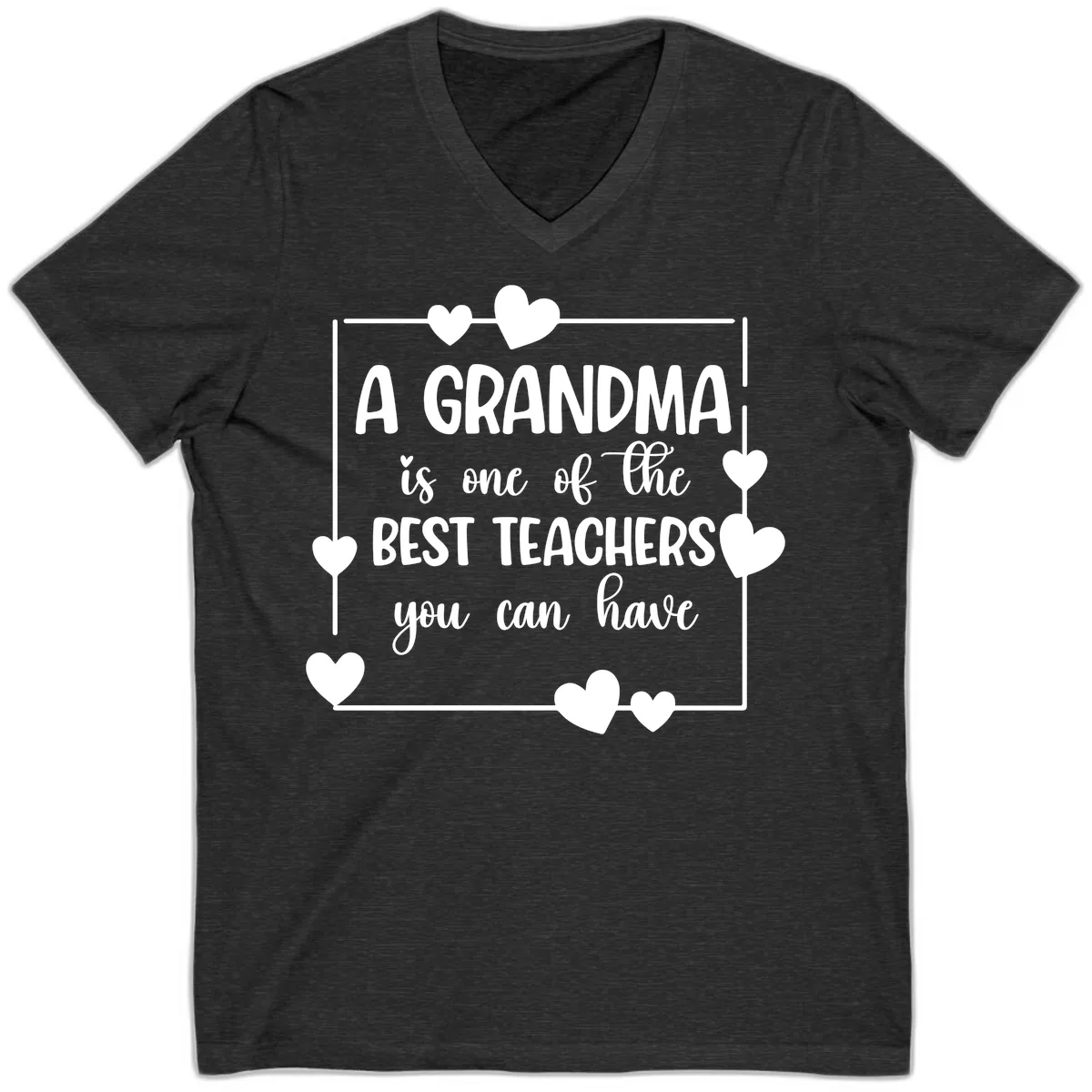 Grandma Is A Best Teacher Design V-Neck in Dark Grey Heather