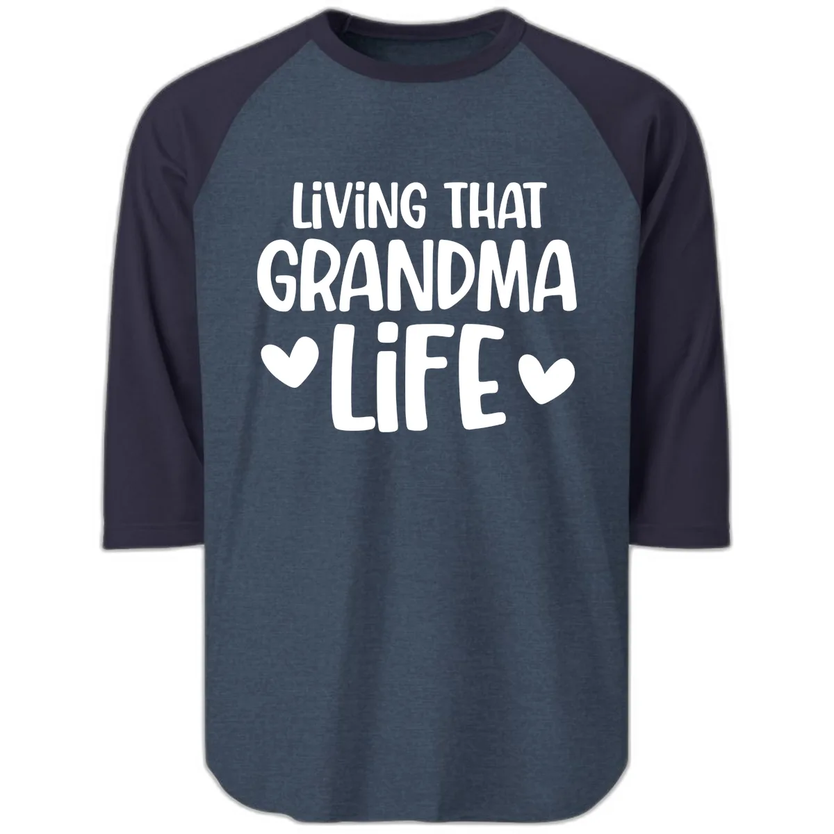 Living That Grandma Life Raglan 3/4 in Heather Denim Navy