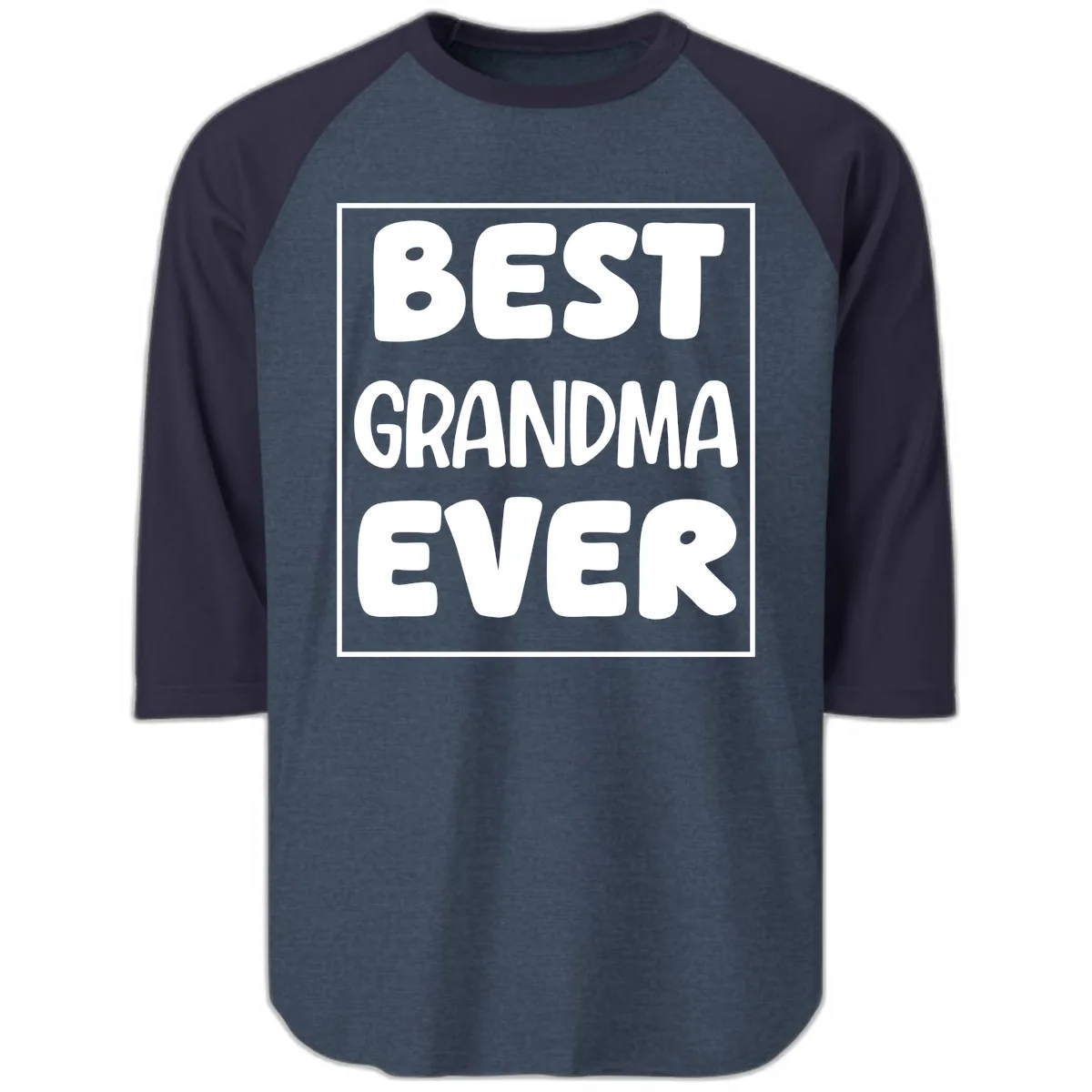 Best Grandma Ever Typography Design Raglan 3/4 in Heather Denim Navy