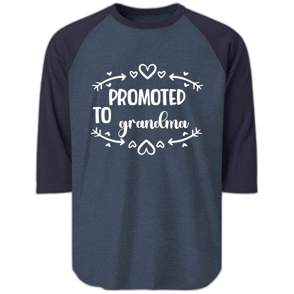 Promoted To Grandma Announcement Raglan 3/4 in Heather Denim Navy
