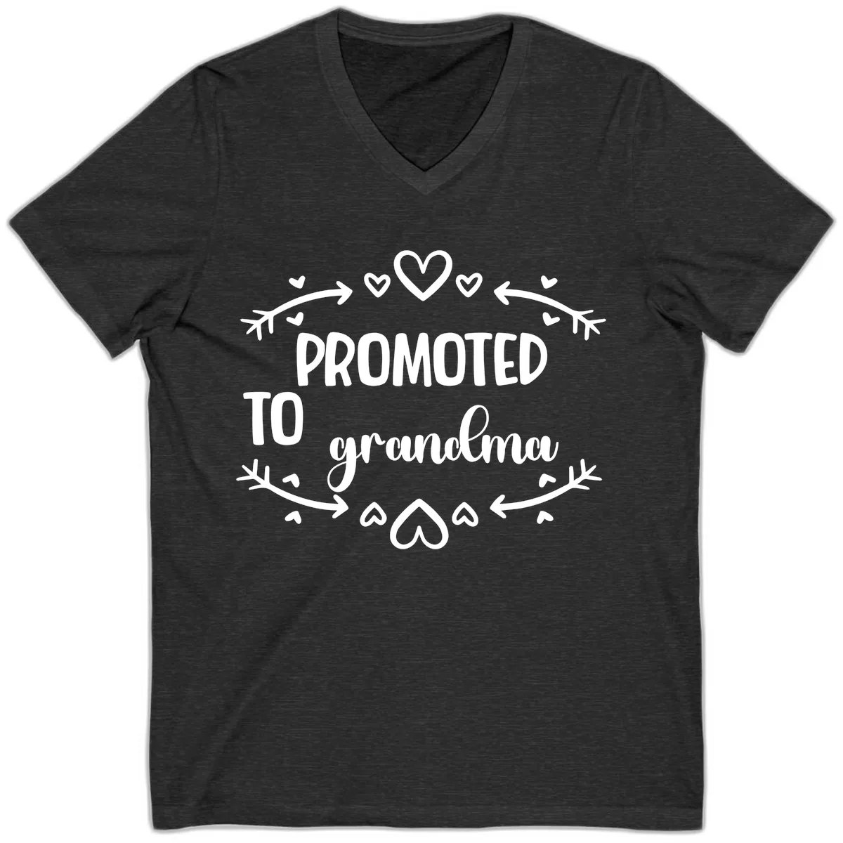 Promoted To Grandma Announcement V-Neck in Dark Grey Heather