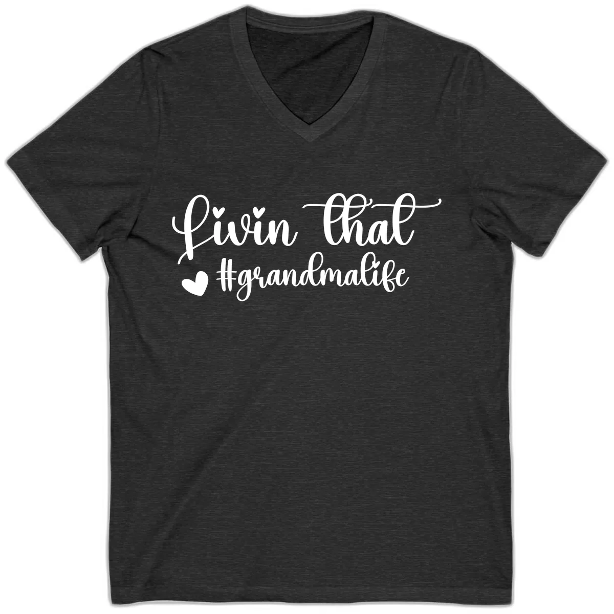 Livin That Grandma Life V-Neck in Dark Grey Heather