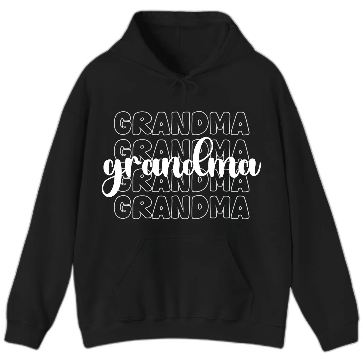 Grandma Repeating Text Design Hoodie in Black