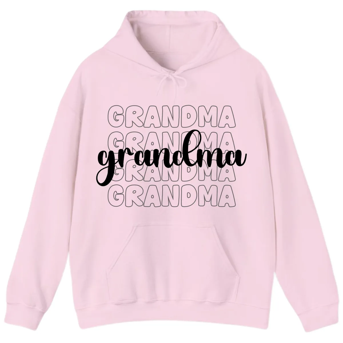 Grandma Repeating Text Design Hoodie in Light Pink