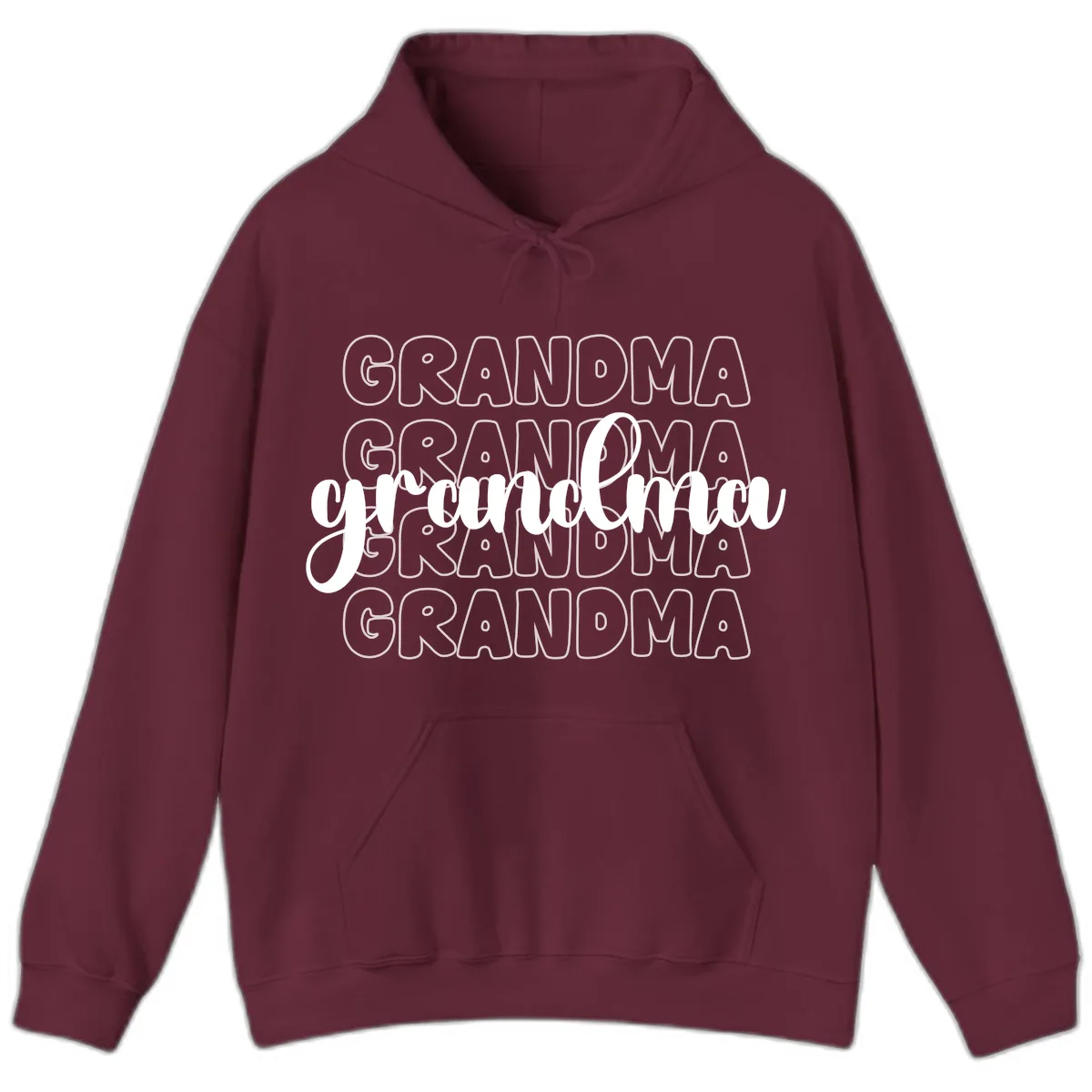 Grandma Repeating Text Design Hoodie in Maroon