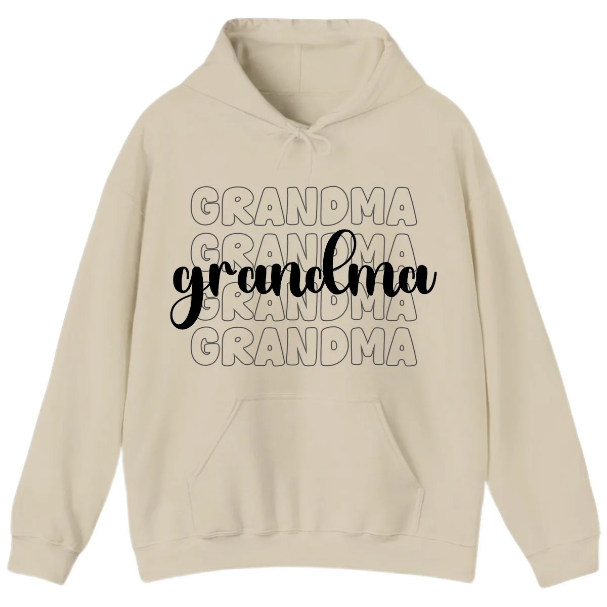 Grandma Repeating Text Design Hoodie in Sand