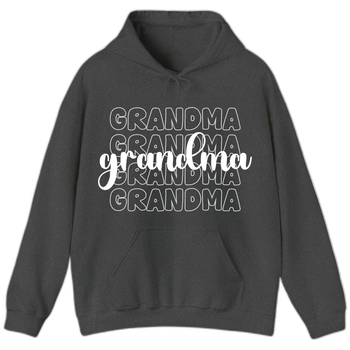 Grandma Repeating Text Design Hoodie in Dark Heather