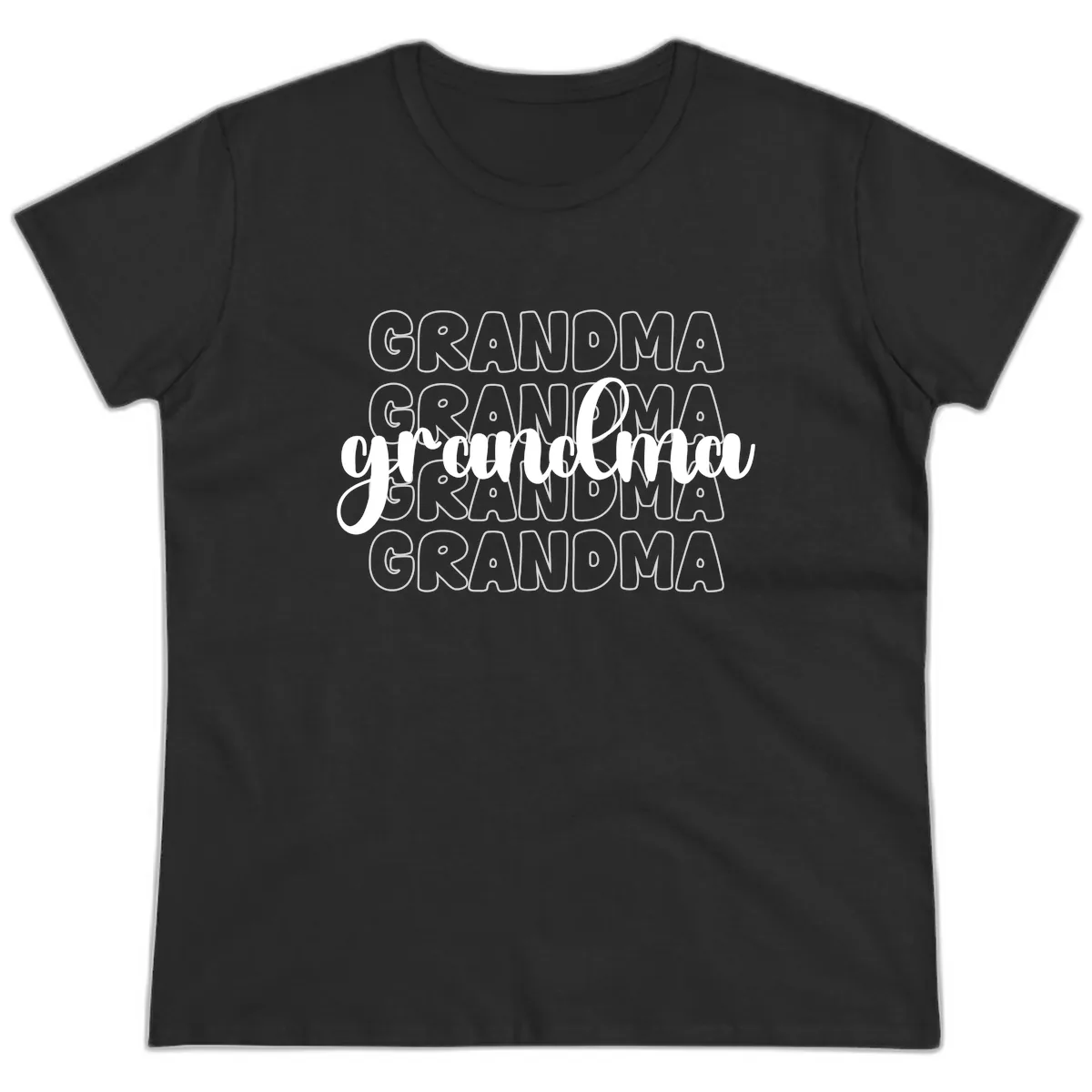 Grandma Repeating Text Design Ladies Tee in Black