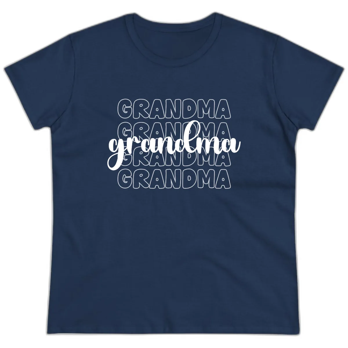 Grandma Repeating Text Design Ladies Tee in Navy