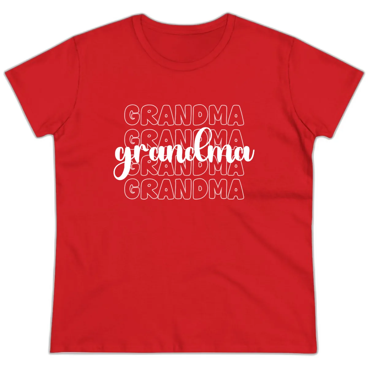 Grandma Repeating Text Design Ladies Tee in Red