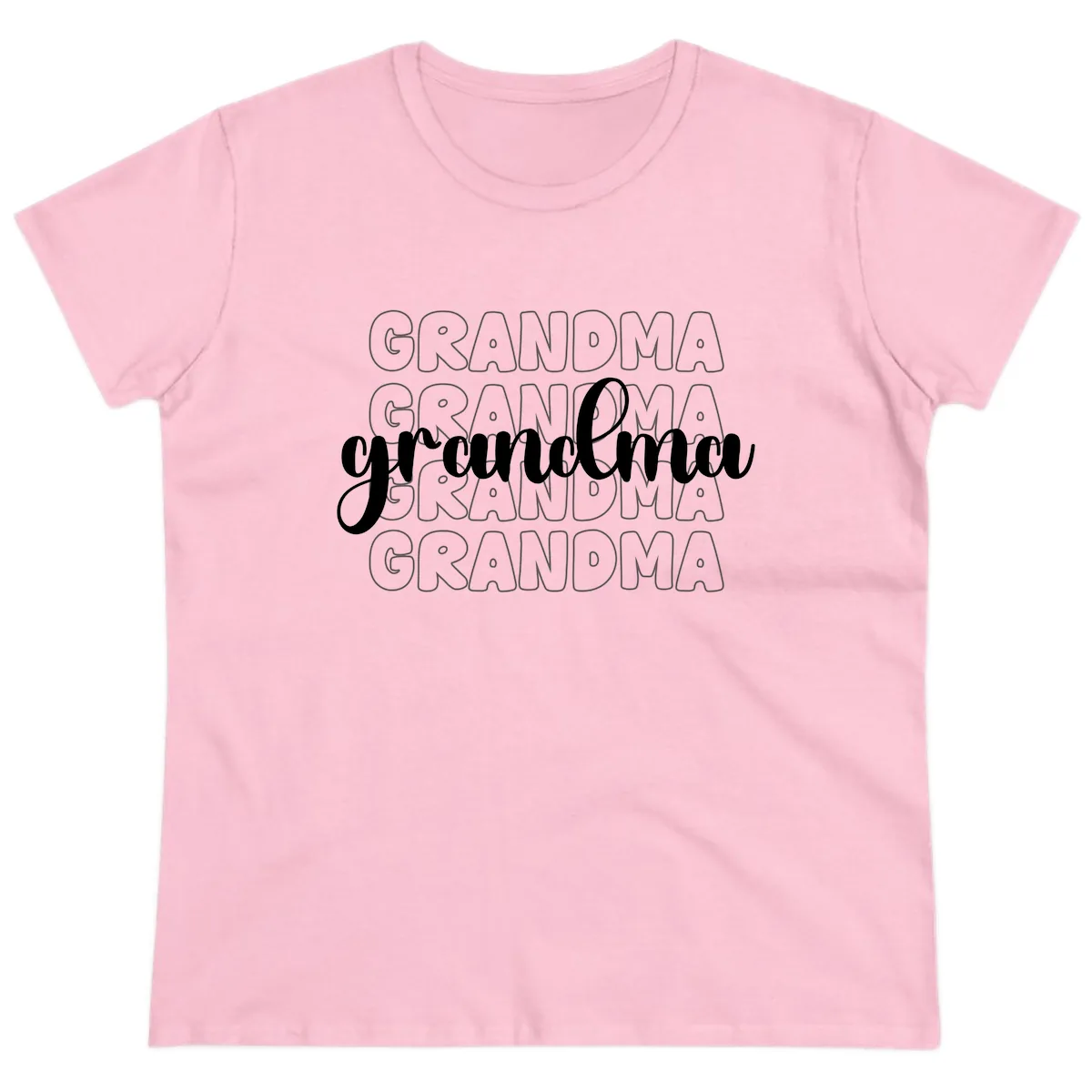 Grandma Repeating Text Design Ladies Tee in Light Pink