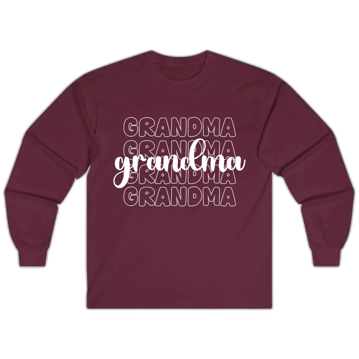 Grandma Repeating Text Design Long Sleeve in Maroon