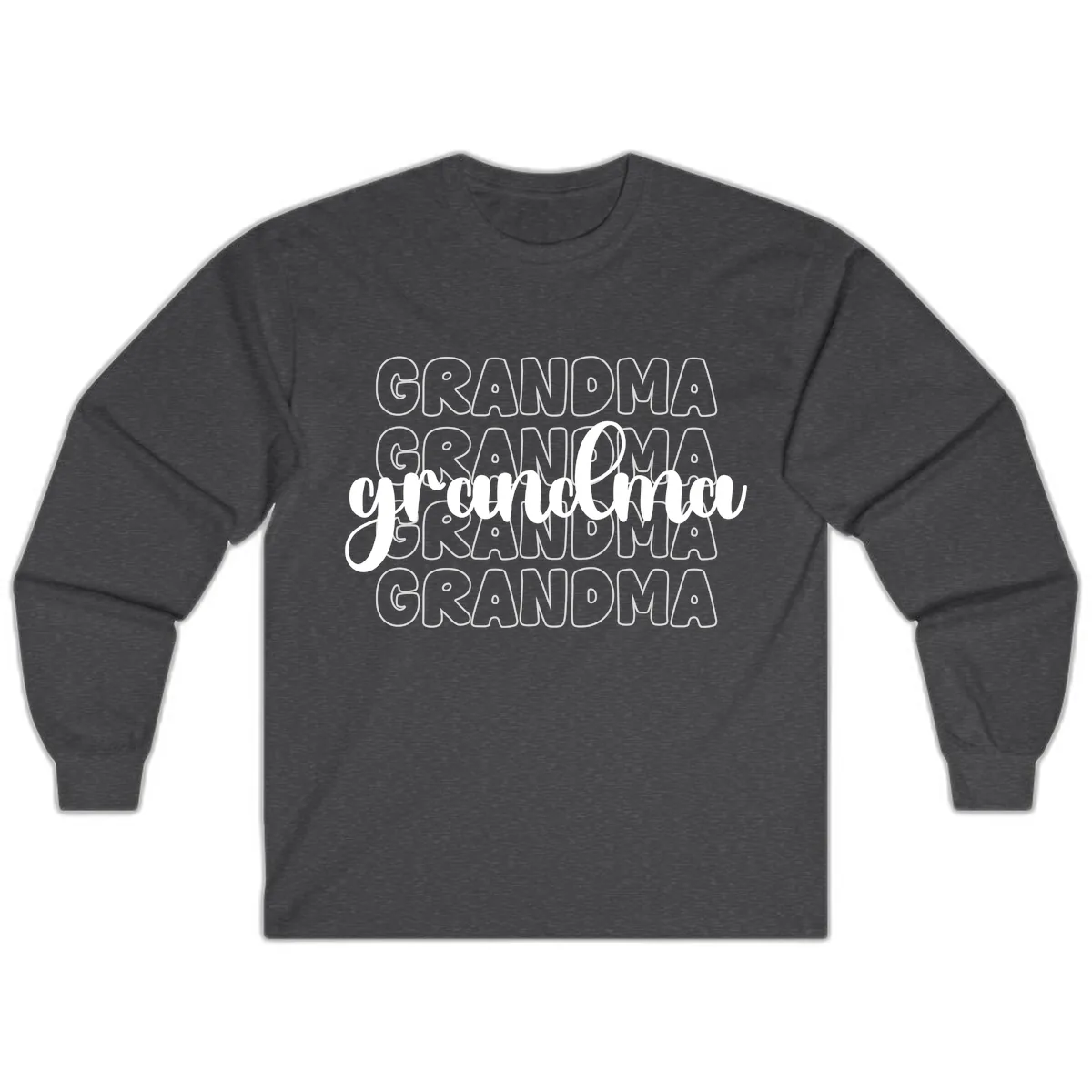 Grandma Repeating Text Design Long Sleeve in Dark Heather