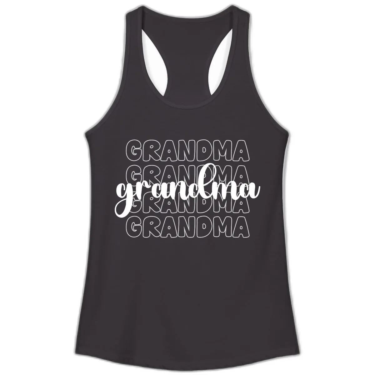 Grandma Repeating Text Design Ladies Tank in Black