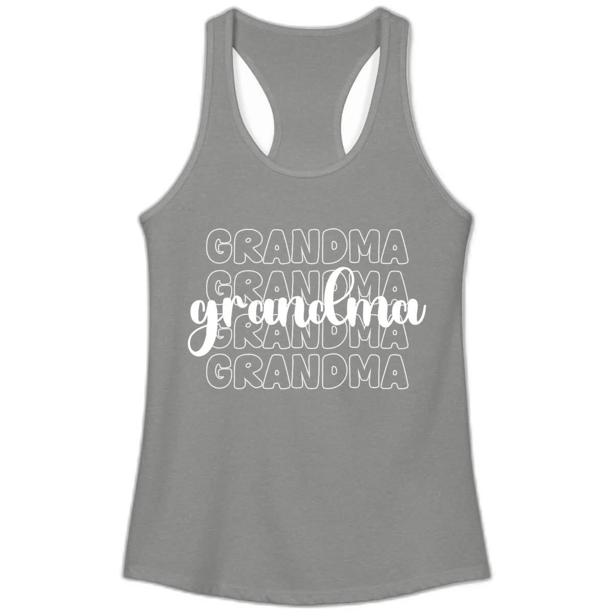 Grandma Repeating Text Design Ladies Tank in Heather Grey