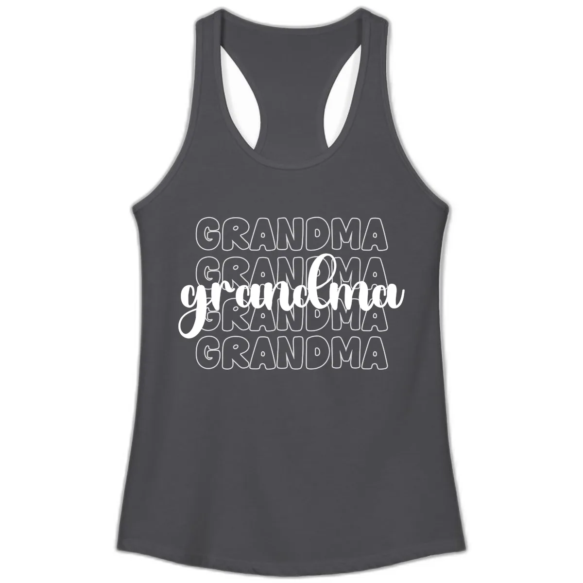 Grandma Repeating Text Design Ladies Tank in Solid Dark Gray