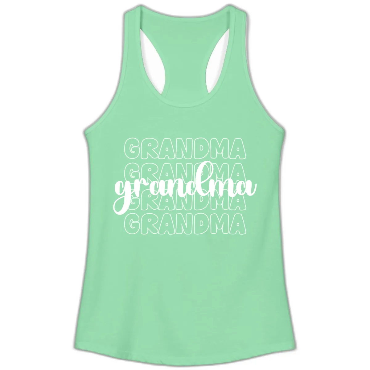 Grandma Repeating Text Design Ladies Tank in Solid Mint
