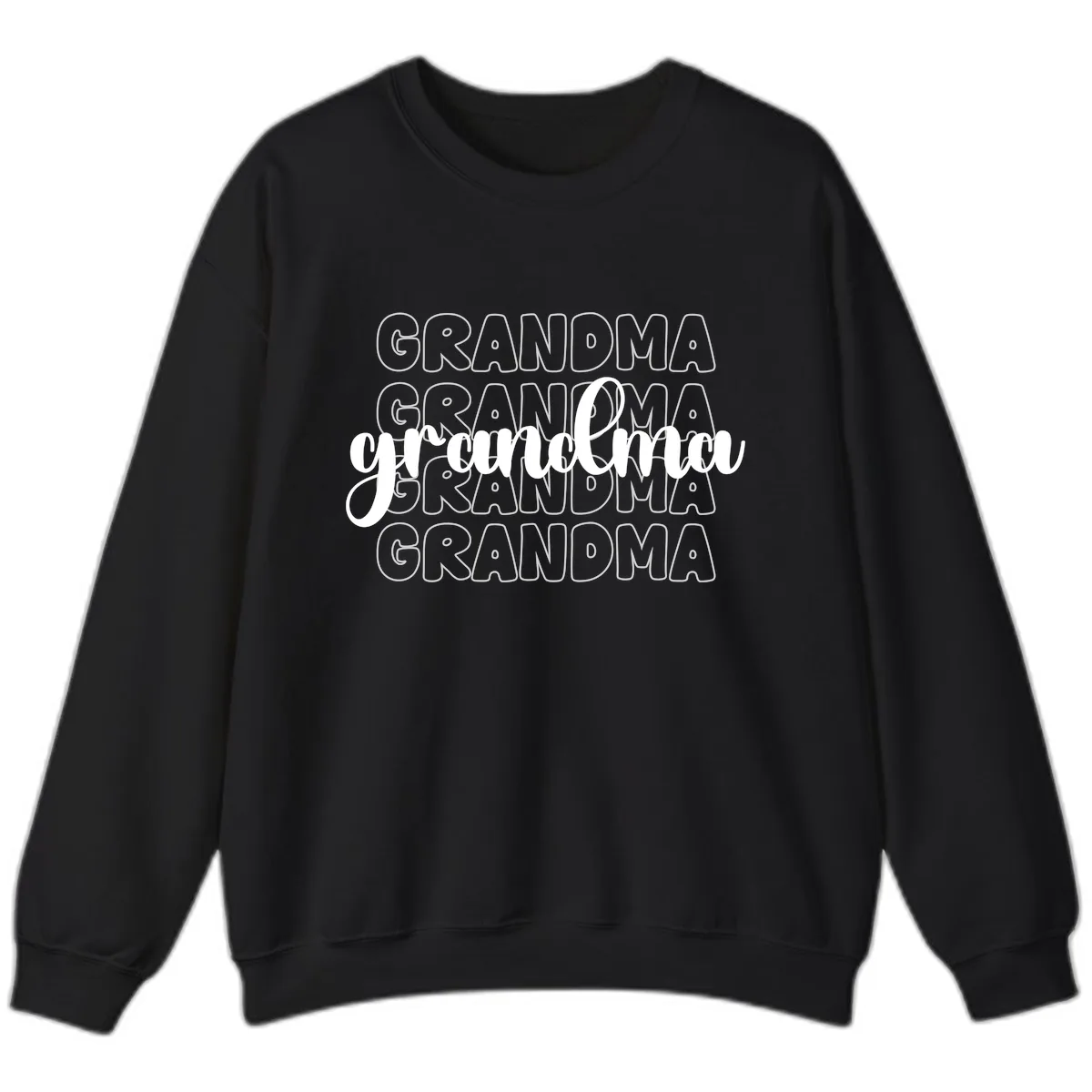 Grandma Repeating Text Design Sweatshirt in Black