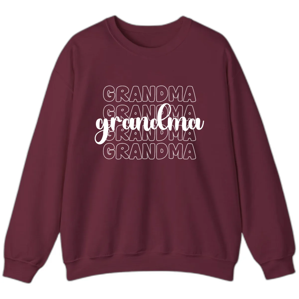 Grandma Repeating Text Design Sweatshirt in Maroon