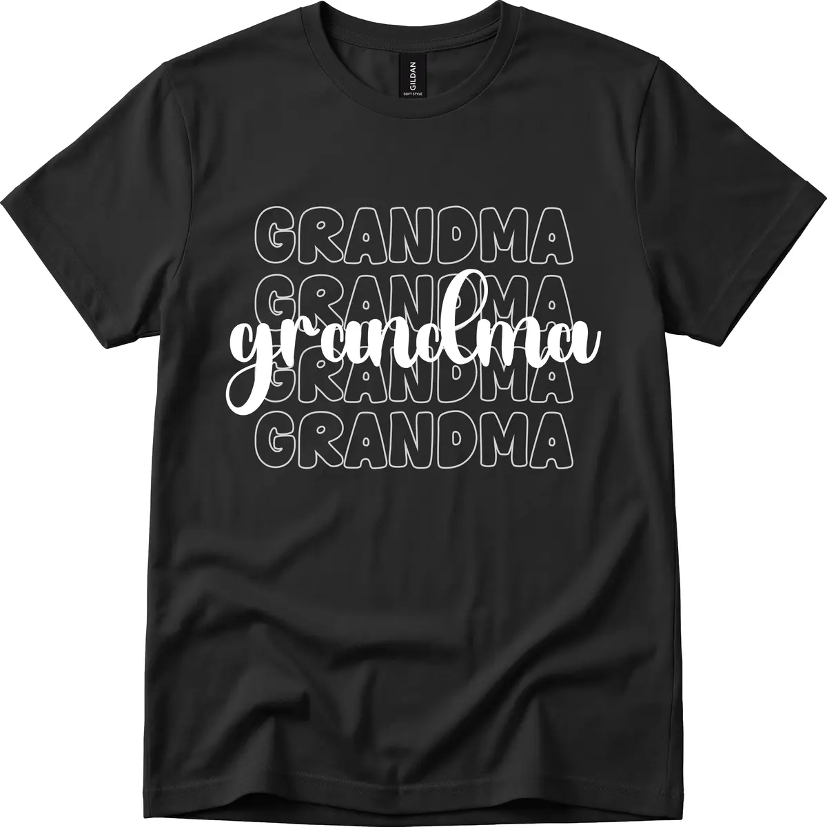 Grandma Repeating Text Design T-Shirt in Black