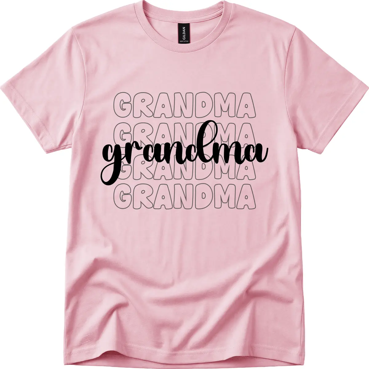 Grandma Repeating Text Design T-Shirt in Light Pink