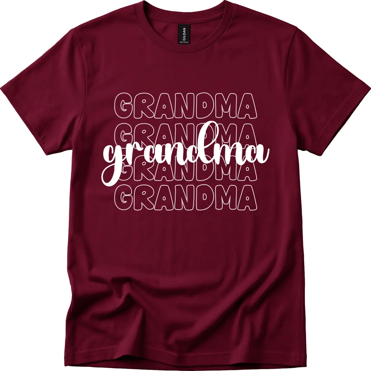 Grandma Repeating Text Design T-Shirt in Maroon