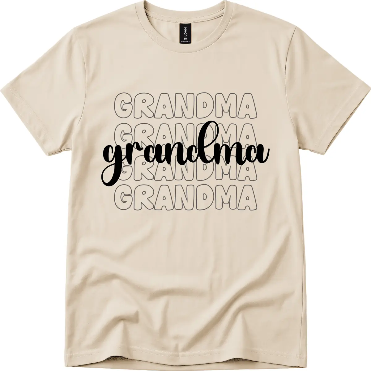 Grandma Repeating Text Design T-Shirt in Sand