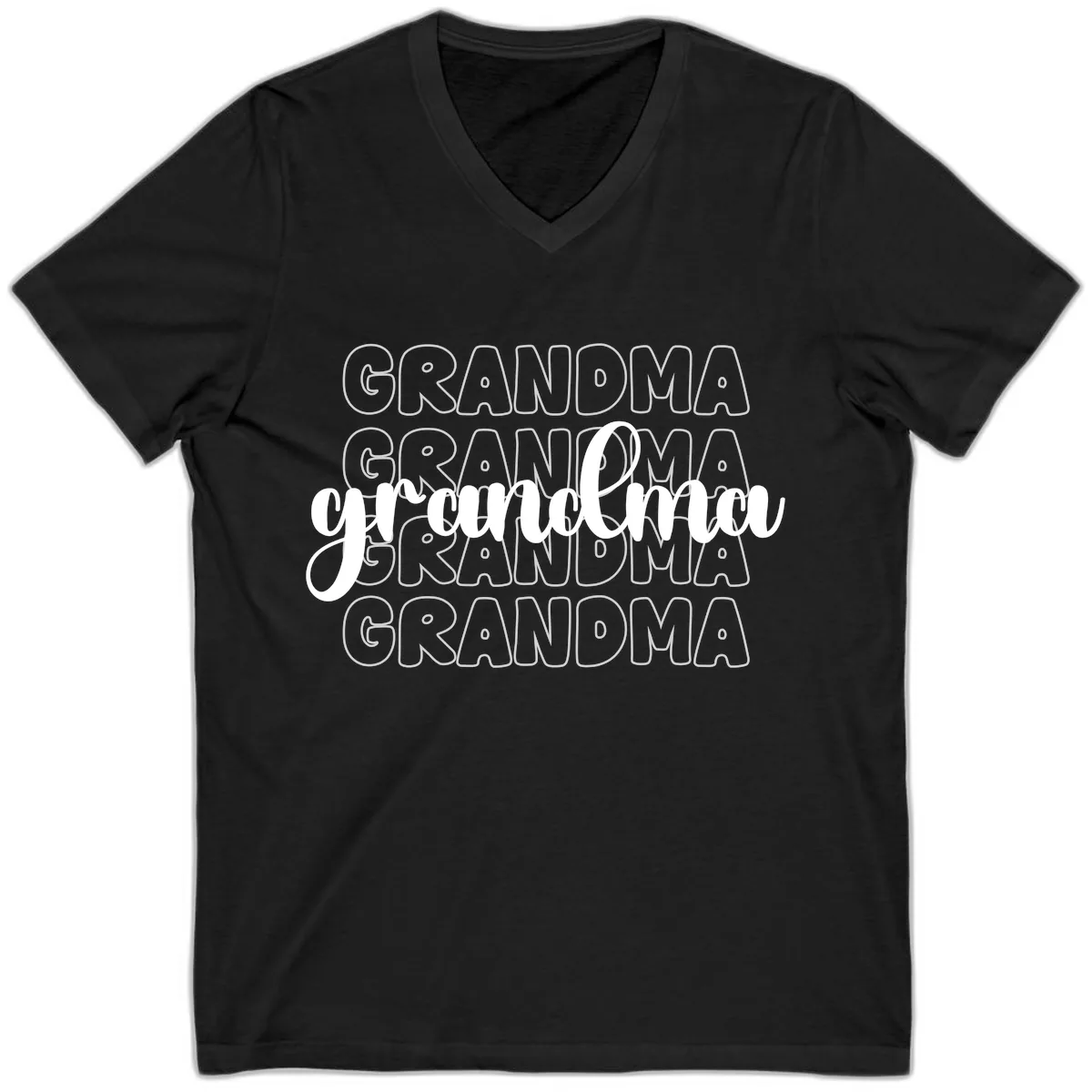 Grandma Repeating Text Design V-Neck in Black