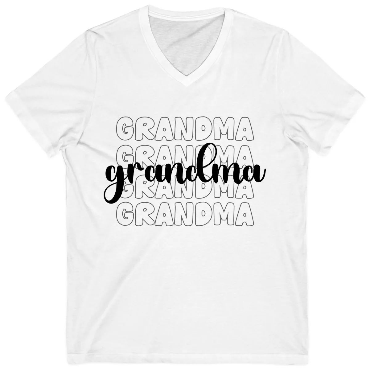 Grandma Repeating Text Design V-Neck in White