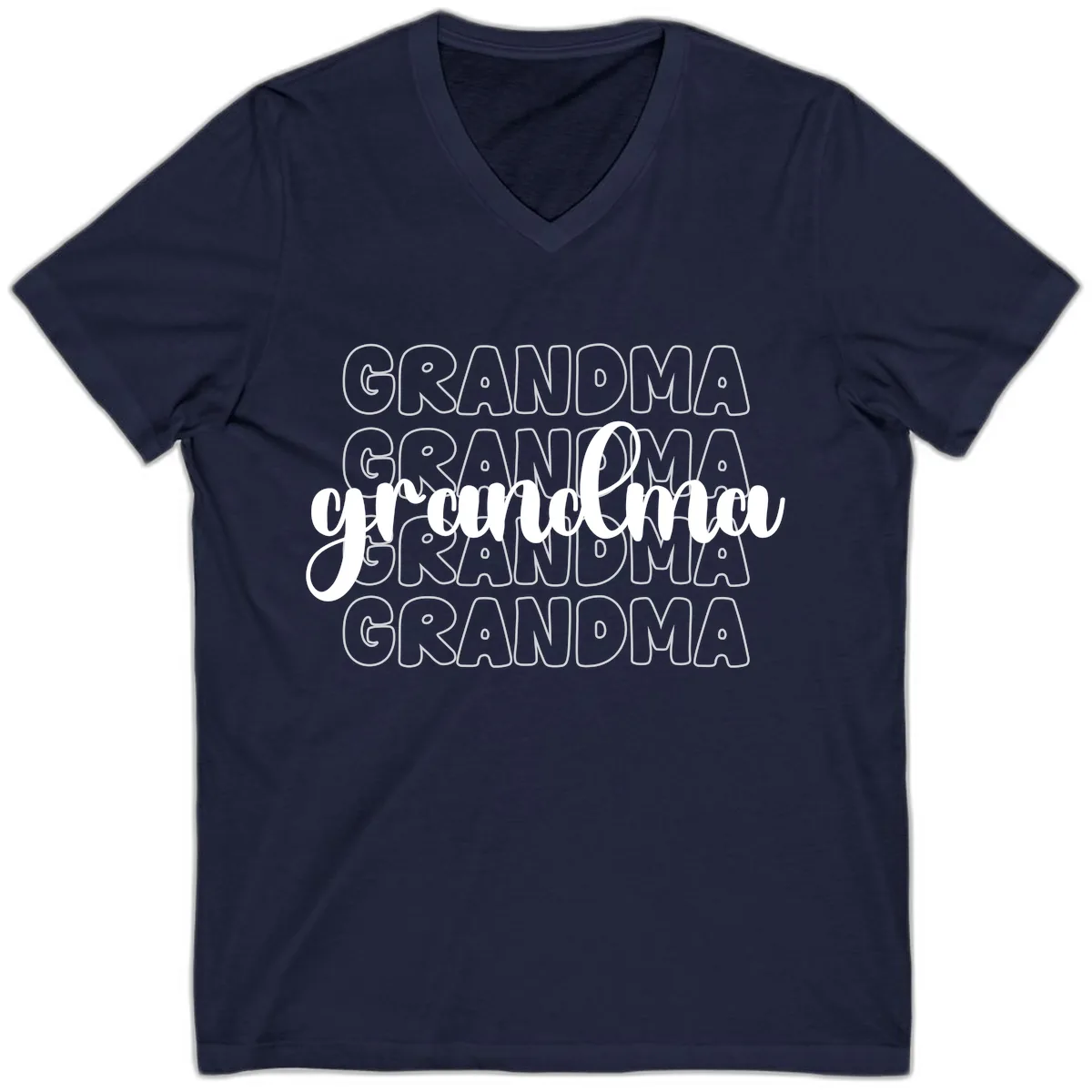 Grandma Repeating Text Design V-Neck in Navy