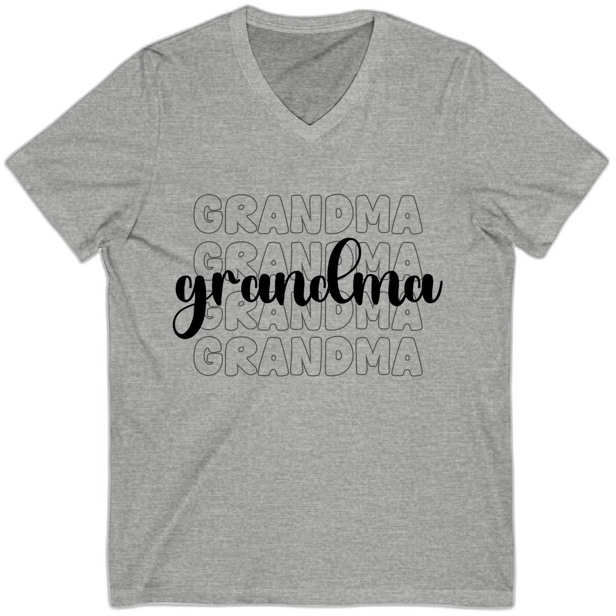 Grandma Repeating Text Design V-Neck in Athletic Heather