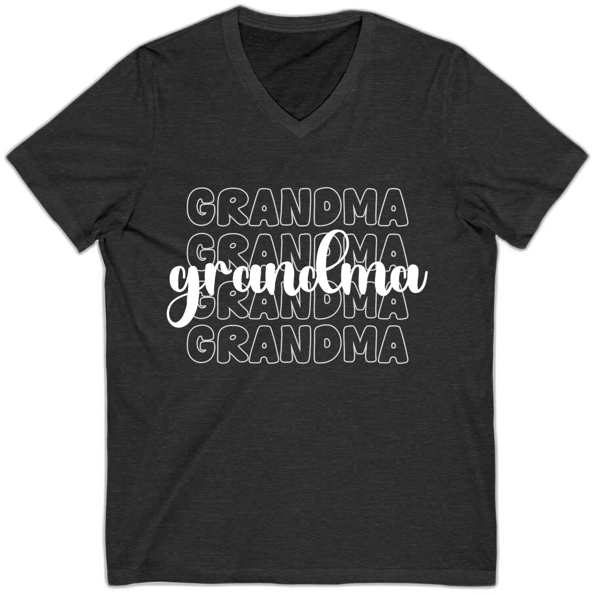 Grandma Repeating Text Design V-Neck in Dark Grey Heather