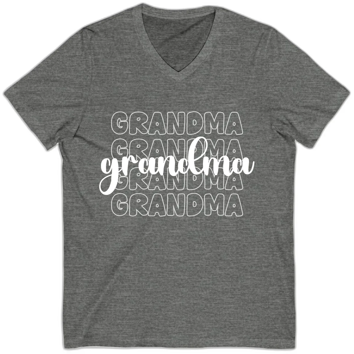 Grandma Repeating Text Design V-Neck in Deep Heather